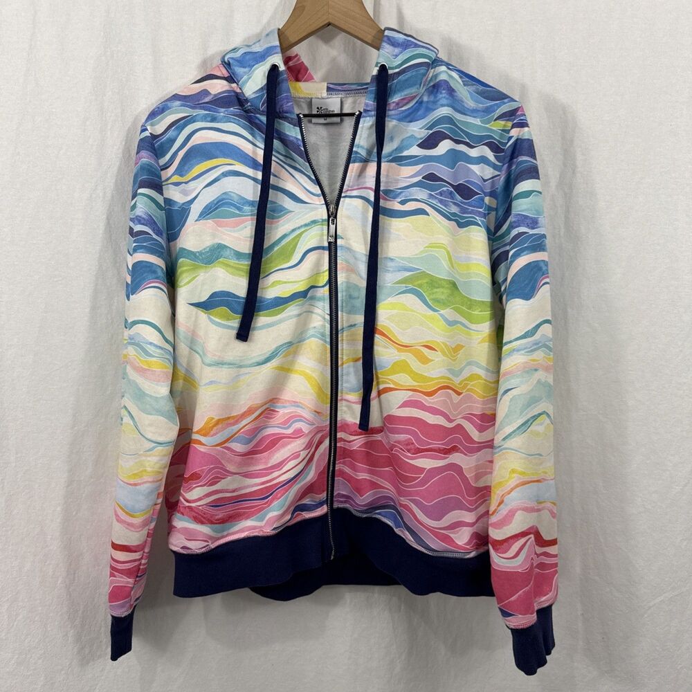 Erin Condren Layers Colorful Full Zip Hoodie Womens Sz M Watercolor Arsty Wavy